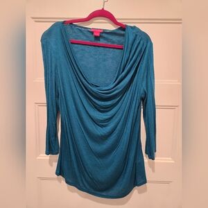 SUNNY Leigh Teal Women's Drape Neck Top